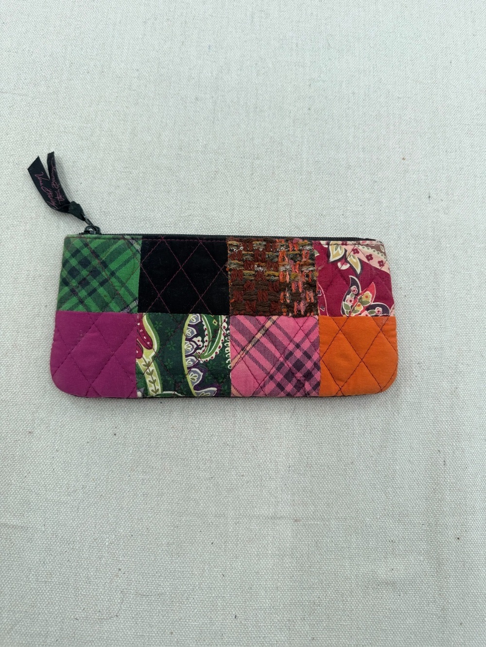 Vera Bradley Patchwork Quilted Cosmetic Pouch in Green, Pink & Orange